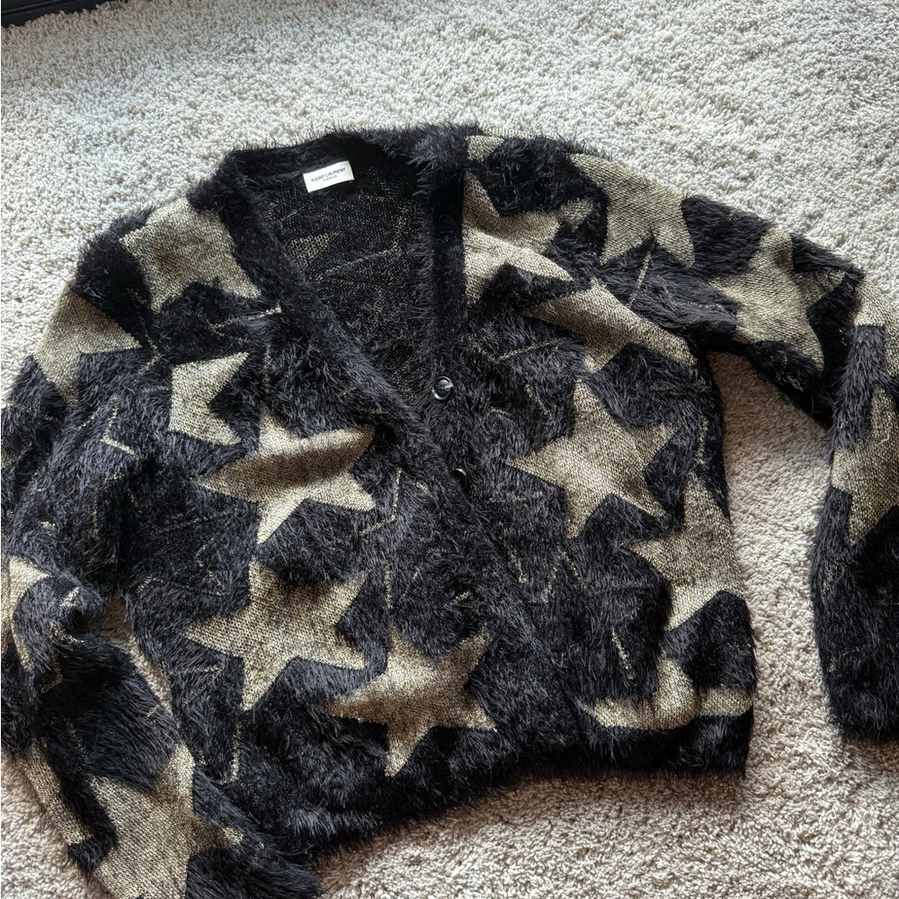 Saint Laurent Star Pattern Fuzzy Cardigan